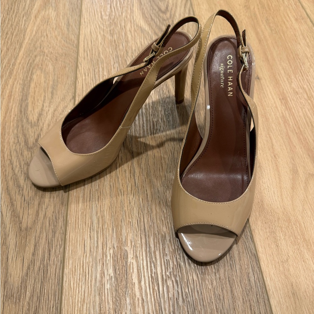 Cole Haan Women's Tan Peep Toe Heels